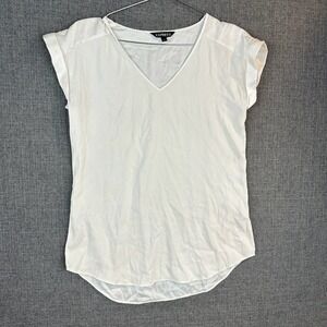Express Womens V Neck Short Sleeve Top White Casual Blouse Small‎ S
